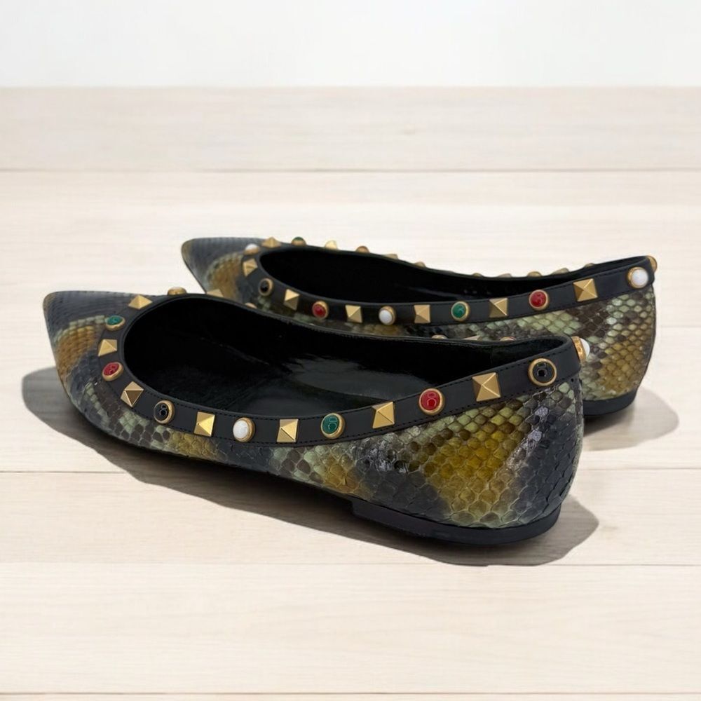 VALENTINO Garavani Rockstud Snakeskin Ballet Flats Size IT37.5 - Picture 4 of 11